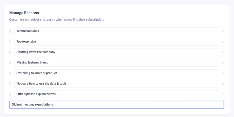 cancellation reasons list