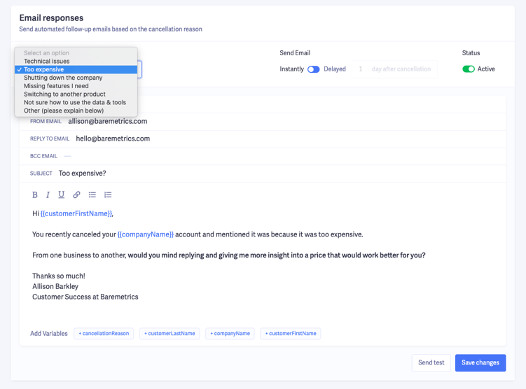 cancellation reason response