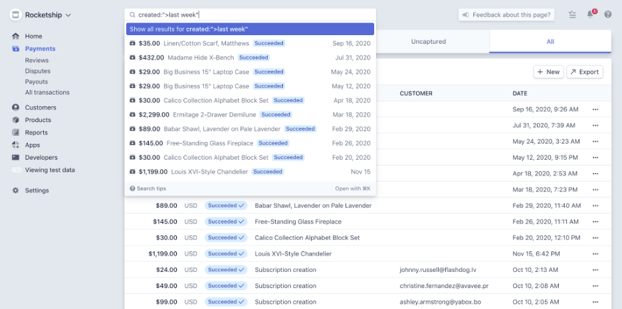 Stripe DOCS dashboard