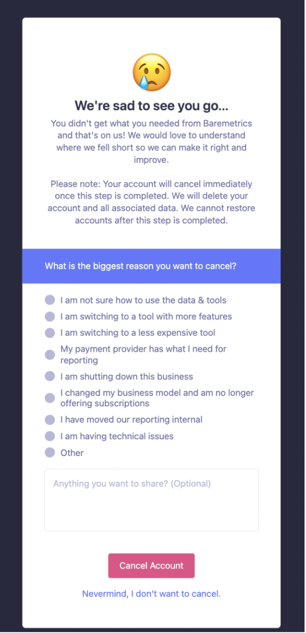 Cancellation Insights by Baremetrics